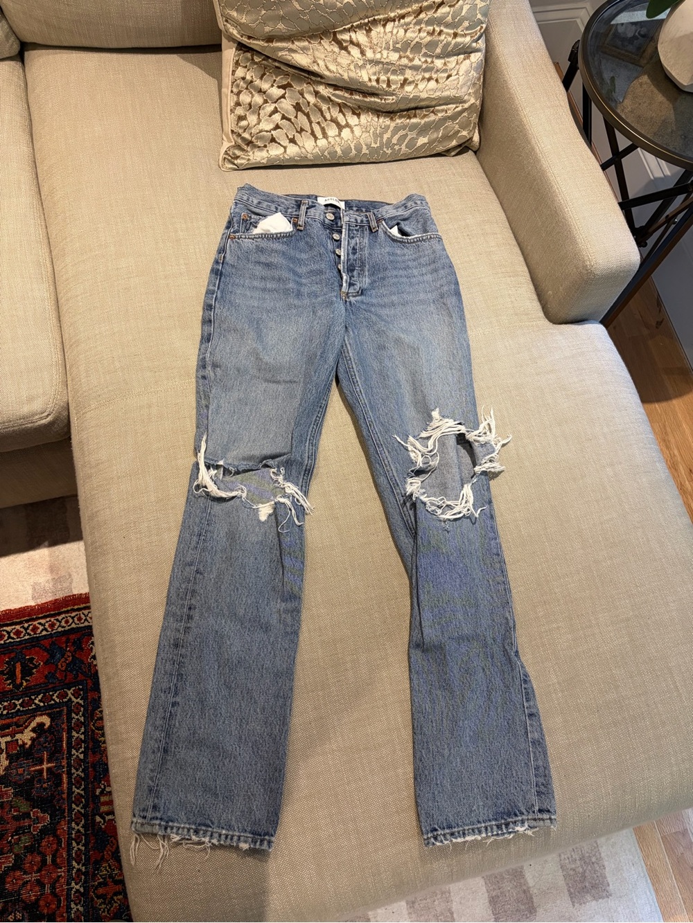 Agolde Light Blue Distressed Straight Leg Jeans